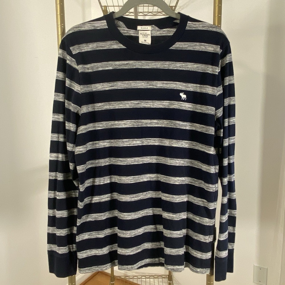 Abercrombie Fitch Pullover Mens Muscle Striped Moose Medium M Y2K Thin Grunge